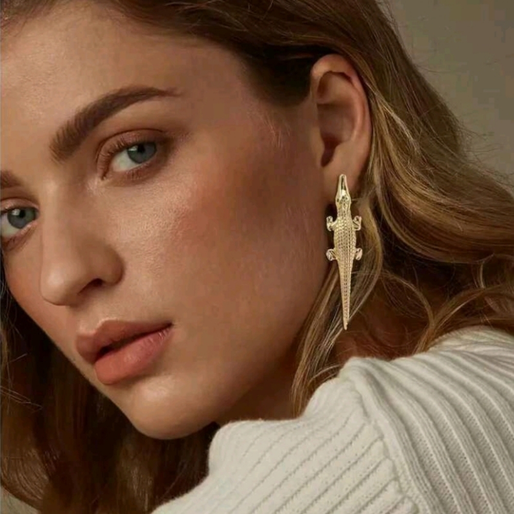 Gold Crocodile Drop Earrings - Women Jewelry Earrings